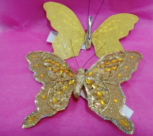 Новогодний декор на елку  бабочка на прищепке ( 17х12 см )